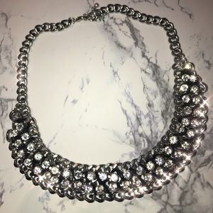 Silver Crystal Bib Necklace